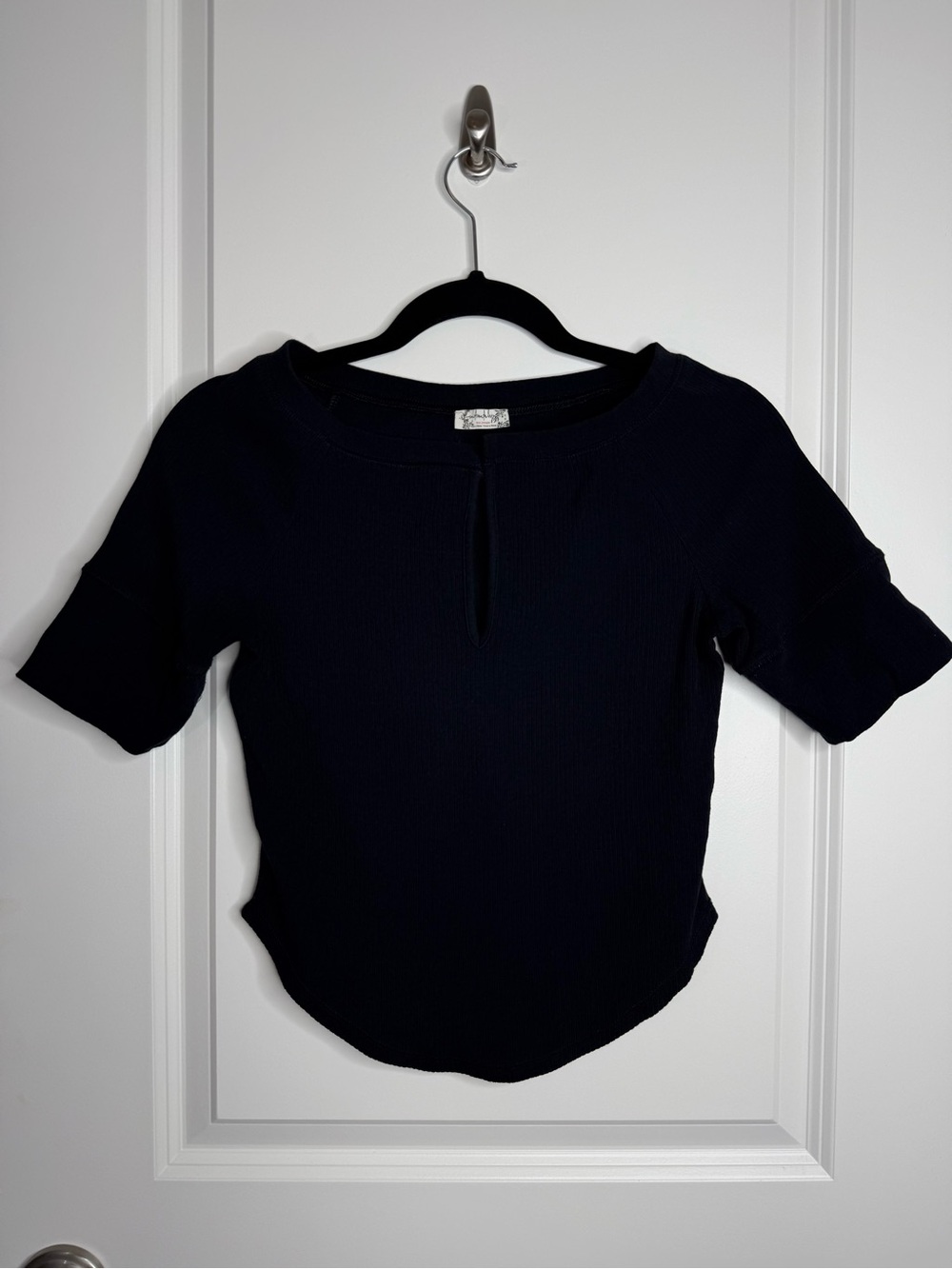 Intimately Free People Black Ribbed V-Neck Short Sleeve Top Medium